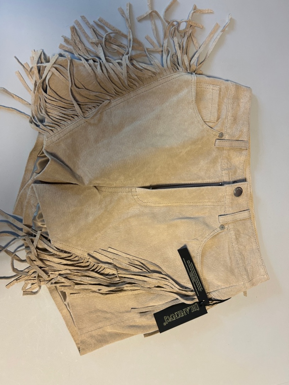 Blank NYC Light Beige Suede Fringe Shorts